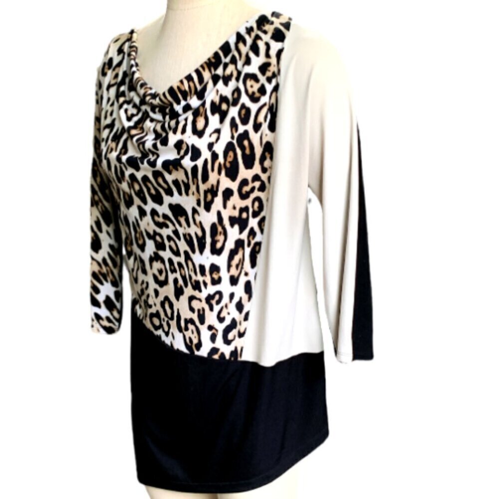 Chico's Cadence Leopard/Animal Print Colorblock Tunic Top Sz‎ 2 (L/12) #320G